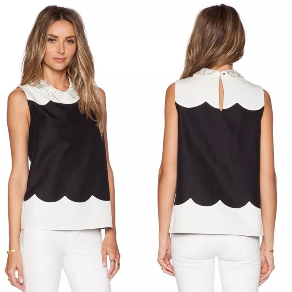 KATE SPADE Francois PETER PAN Rhinestone Collar COLORBLOCK Top
